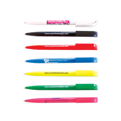 Twist action ballpen made from recycled car parts