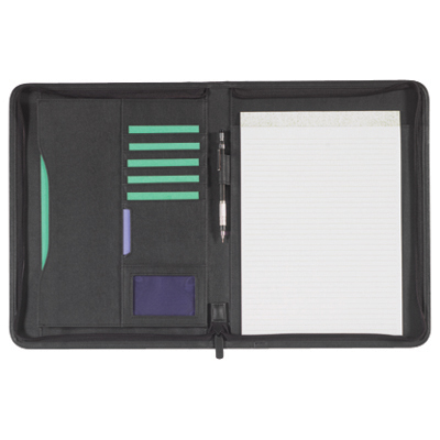 Budbrooke zipped bonded leather folder with internal pockets, pen loop and A4 pad
